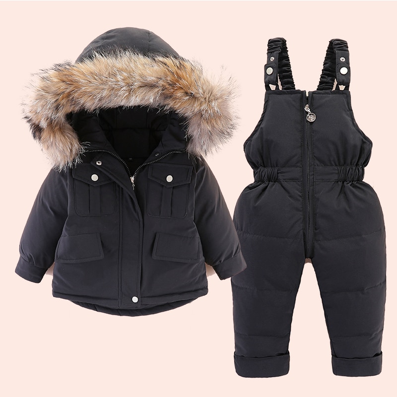 2pcs-Set-Baby-Girl-winter-down-jacket-and-jumpsuit-for-children-Thicken-Warm-fur-collar-jacket-1