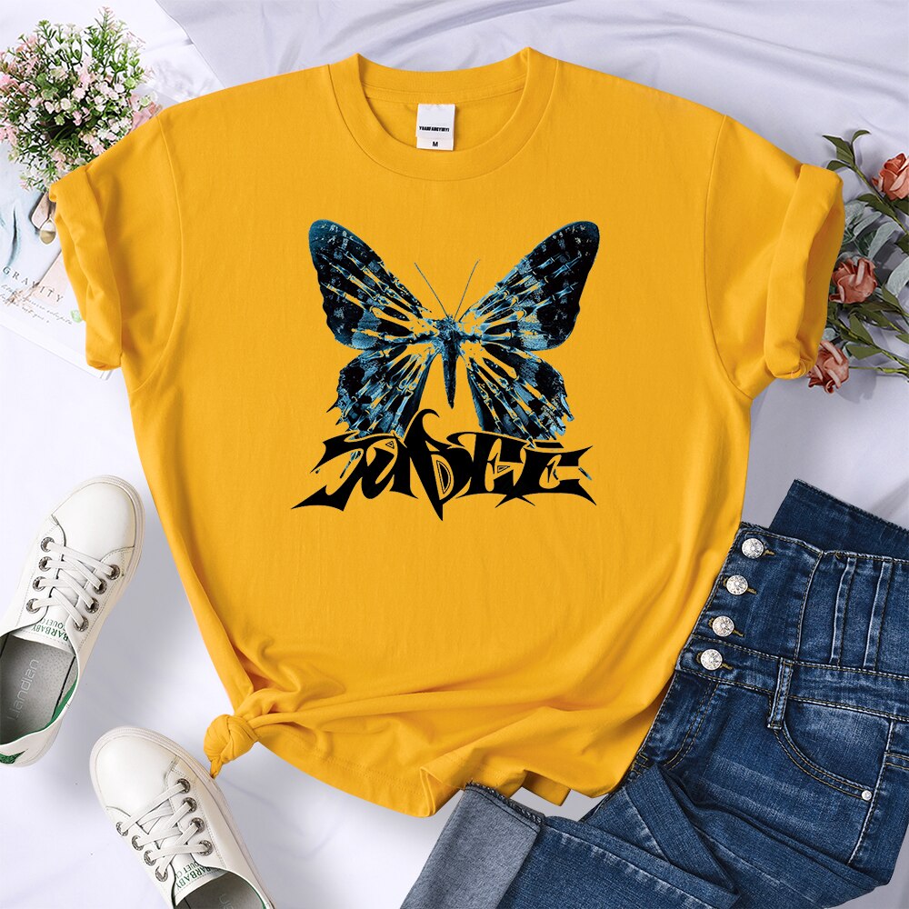 Blue-Flower-Butterfly-Cool-Womens-Brand-Tee-Clothes-Short-Sleeve-Shirt-Fashion-Loose-T-Shirt-Pattern