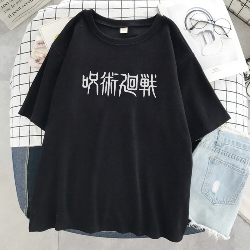 Jujutsu-Kaisen-Japanese-Letter-Style-Print-T-Shirts-Fashion-Anime-Tops-O-Neck-Loose-Short-Sleeve