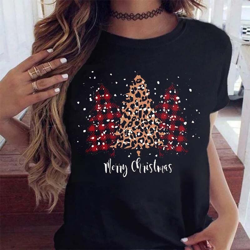 Merry-Christmas-Plaid-Tree-Printed-Women-T-Shirt-Fashion-Graphic-Women-s-Top-Kawaii-Tee-Ladies-1
