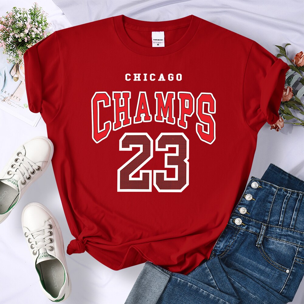 Streetwear-CHICAGO-CHAMPS-23-Print-T-Shirts-Women-Oversize-Loose-T-Shirt-Breathable-Sweat-Clothing-Fashion-1